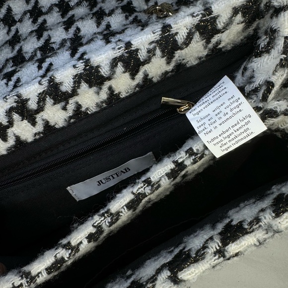 NWOT - JUSTFAB Purse Black + White Tweeded | Shoulder Bag - Picture 5 of 7